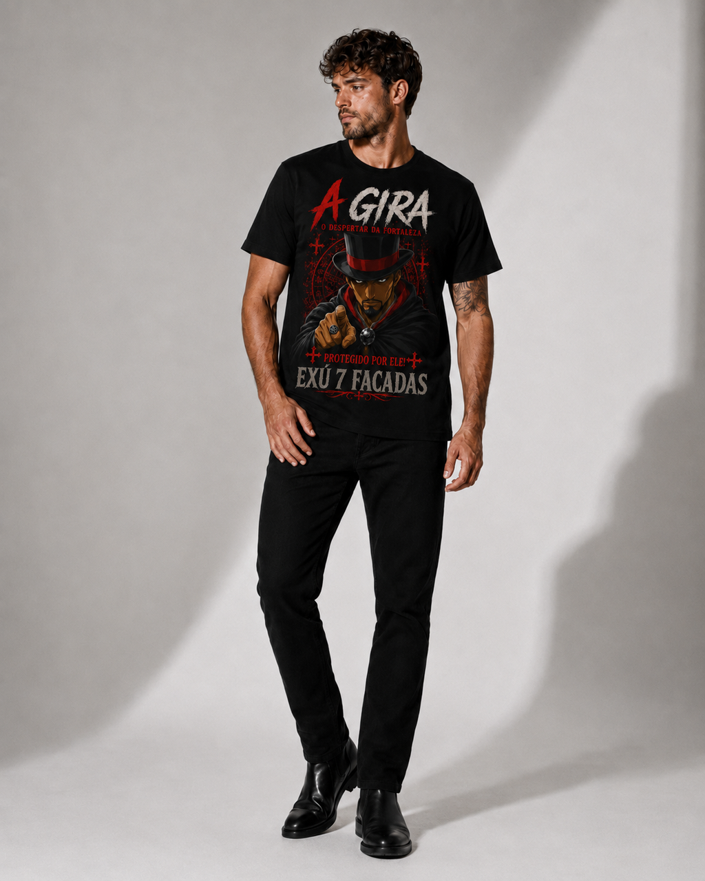 Camiseta Exu Sete Facadas — Protegido por Ele